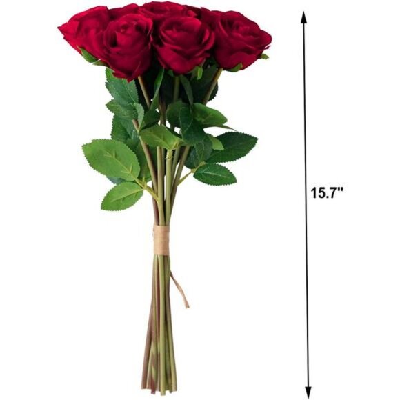 Artificial Roses Flowers with 8 Heads for Flower Arrangement (Red, 8) - Picture 6 of 7